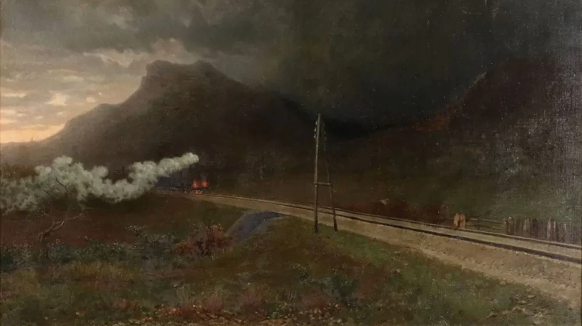Paesaggio all'Alba con Treno